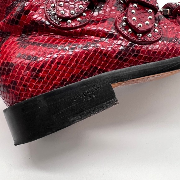 GIVENCHY Prue Ankle Boots Womens 35.5 Red Black Python Studded Buckle Bootie - Picture 10 of 12